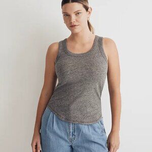 NWT Madewell Whisper Cotton Scoopneck Tank Top Size M Heather Iron